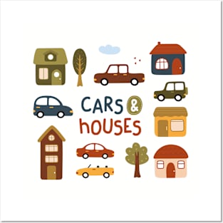 cars and house vector Posters and Art